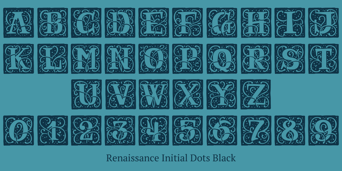 Ejemplo de fuente Renaissance Initial Dots Black